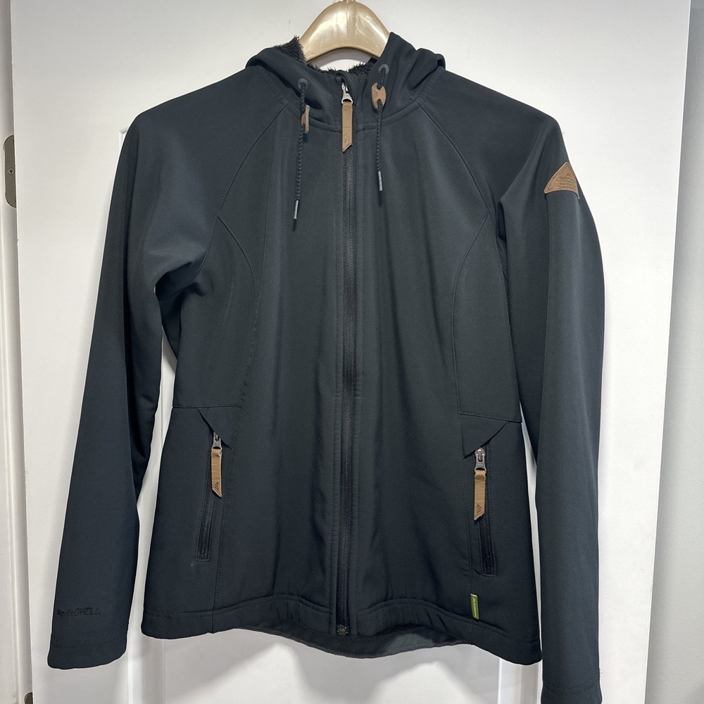 Kathmandu Jacket Womens 10 Black Softshell Fleece Lined Full Zip Outdoor READ